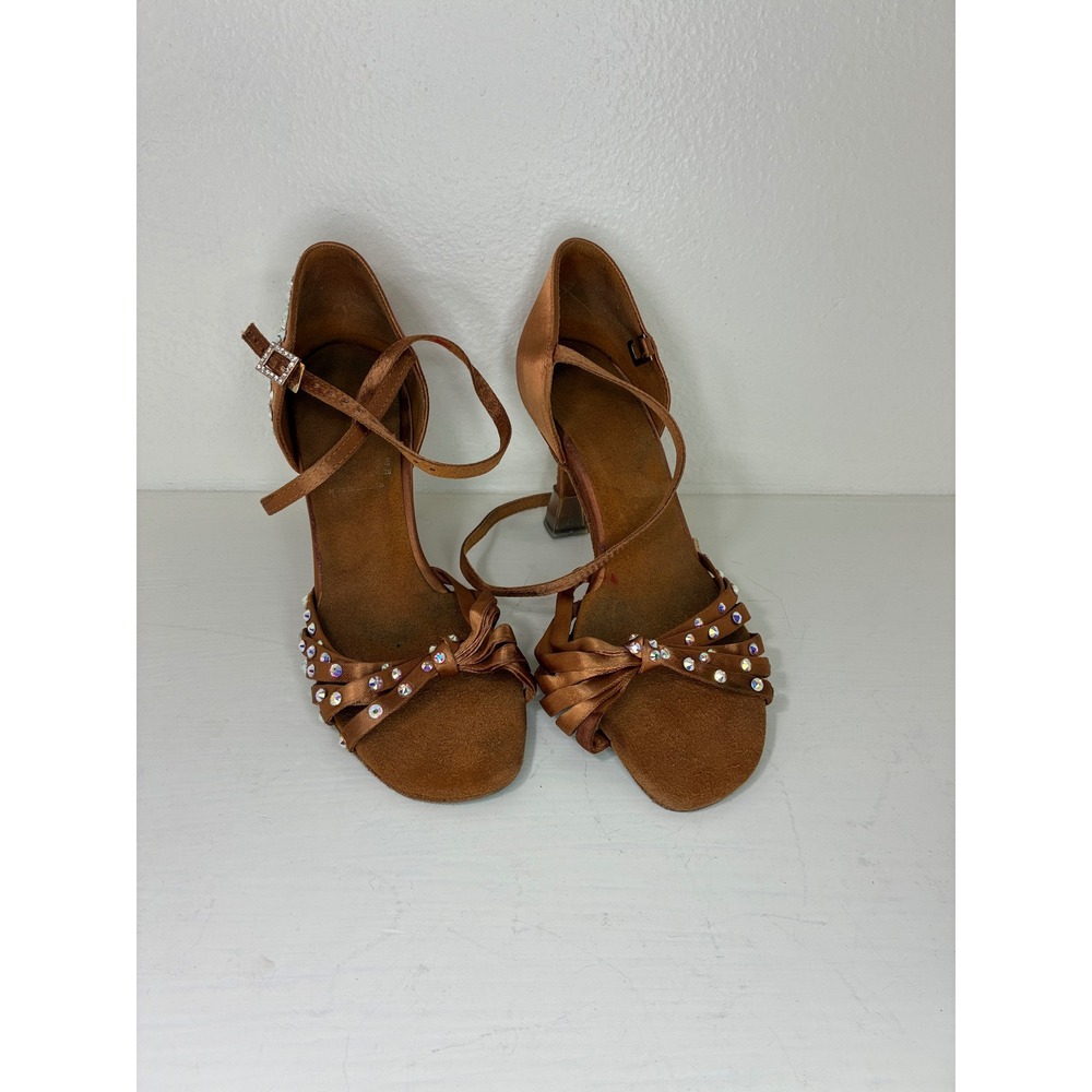 Supadance Ballroom Dance Shoes Kids Size 3 Copper Satin Crystal Flared Heel UK 3